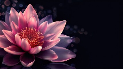 Zen lotus flower background with ample space for text, featuring dark colors for a calming ambiance. Ai Generated.