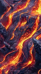 Stylized lava swirls on a fiery lava background. Abstract volcanic concept.
