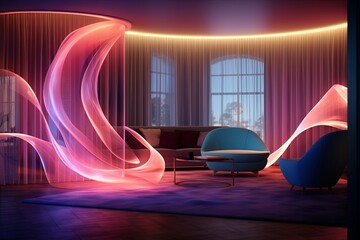 Fluorescent Ribbon Reflections: Luxury Hotel Suite Design Elegance