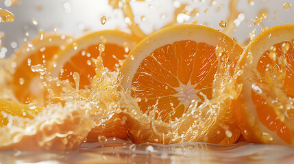 Orange juice from orange fruit in motion, Splash of juice, Isolated on white backgroud