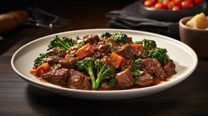 Hearty, nutritious meal ideal for health enthusiasts, featuring lean beef and a rich array of deep green vegetables, providing a full spectrum of nutrients