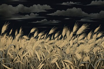 Fototapeta premium Wheat field monochrome landscape outdoors.