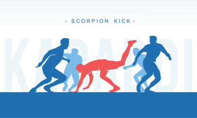 Premium editable vector file of kabaddi player in a game performs scorpion kick best for your digital and print mockup	