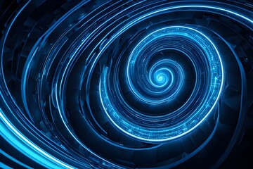 Fototapeta premium A spiral of blue light with a blue background