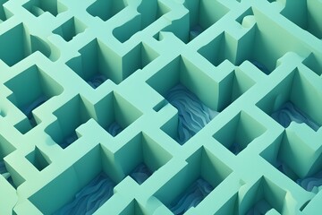 A maze with a blue background and a watery river