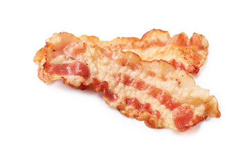 Delicious fried bacon slices isolated on white