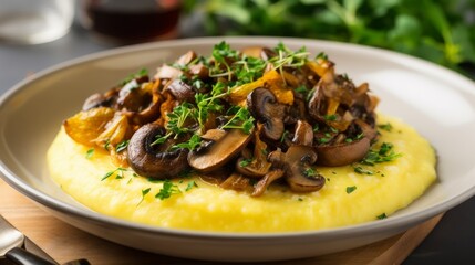 Wholesome and safe, this glutenfree polenta dish is creamy and comforting, topped with a dairyfree mushroom ragout in earthy soft beige tones