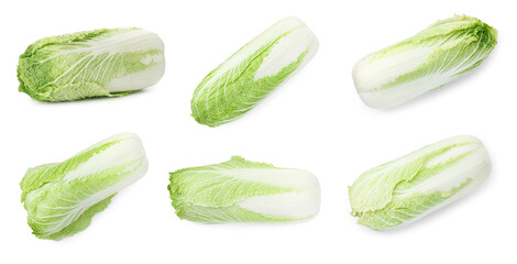 Fresh ripe Chinese cabbages isolated on white, set