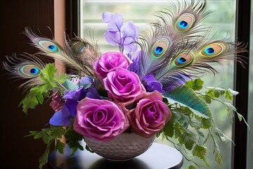 Radiant Peacock Feather Gradients in Exclusive Floral Arrangement Service
