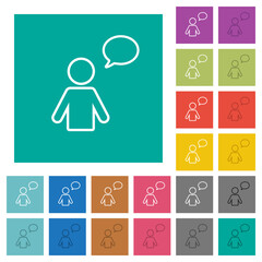 One talking person with oval bubble outline square flat multi colored icons