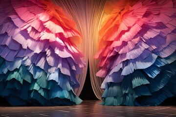 Radiant Peacock Feather Gradients: High-Fashion Runway Show Backdrop Splendor