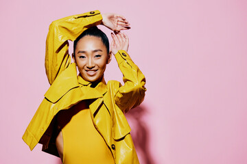 Woman beauty smile pink trendy portrait fashion yellow