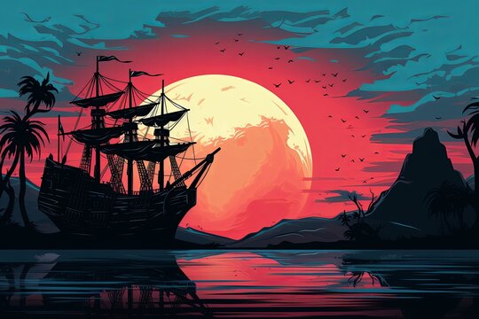 Sunken Pirate Ship Gradients Maritime Festival Flyer Background