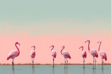 Obraz premium Flock of flamingos animal bird wildlife.
