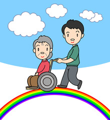 介護のイラスト - 車椅子介助・移動介助・老親介護