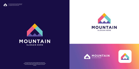 Abstract mountain logo with arrow symbols and colorful.