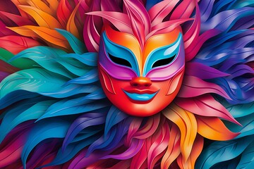 Vibrant Carnival Mask Gradients: Dance Troupe's Performance Banner Spectacle