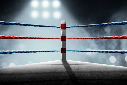 Red and blue rope on the boxing ring corner