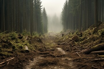 Cleared out forest trail very few trees outdoors woodland nature.
