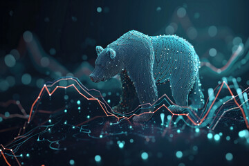Bear standing on top of a chart with multiple lines of dots representing financial growth and success