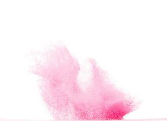 Small size pink Sand flying explosion, sweet sands grain wave explode. Abstract cloud fly. Pink...