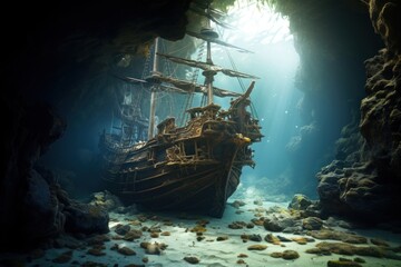 Pirate shipwreck outdoors vehicle nature.