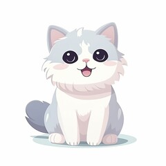 flat illustration of cute pleasant cat, friendly character, white background 