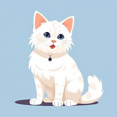 Fototapeta na wymiar flat illustration of cute pleasant cat, friendly character, white background 