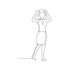 Continuous line drawing of a businesswoman holding her head. Stress in work illustration. Business concept design.