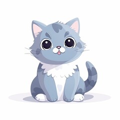 flat illustration of cute pleasant cat, friendly character, white background 