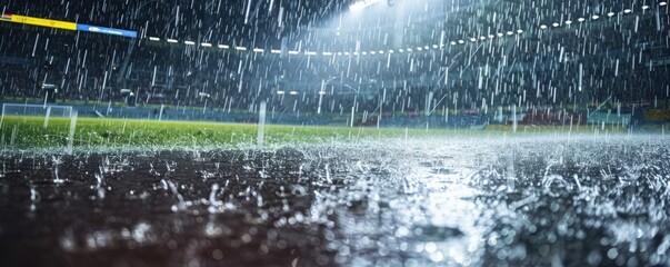 View of a football stadium in the rain