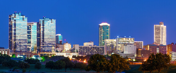 Fort Worth Skyline during blue-hour.