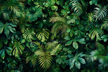Fototapeta na wymiar The lush and dense texture of rainforest foliage showcases the vibrant greens and intricate patterns. 