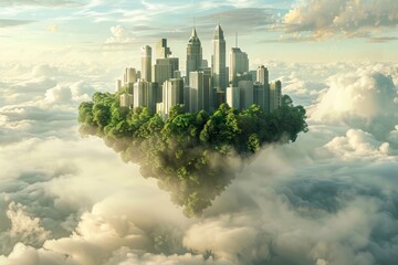 A city island is floating in the sky cloud architecture landscape.