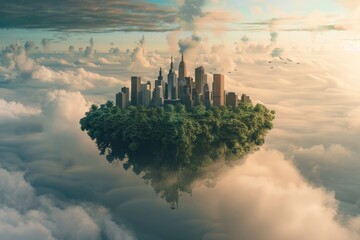 A city island is floating in the sky architecture landscape cityscape.