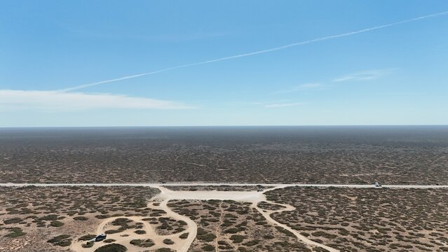 Aerial view of the flat Nullarbor near the Great Australian Bight