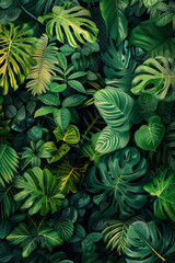 Fototapeta na wymiar The lush and dense texture of rainforest foliage showcases the vibrant greens and intricate patterns. 