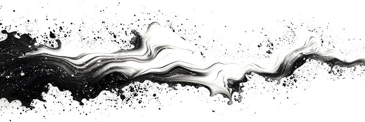 Black and white marbled watercolor paint stain on transparent background.