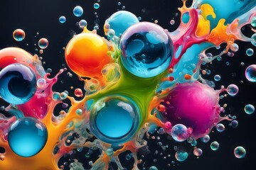 Vibrant 3D Splash Blast: Aquatic Bubble Bursting in Motion