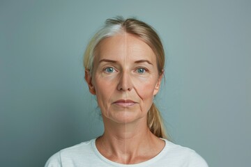 Visual interventions in aging facial contouring emphasize life stages and aging age trend impacts, using dual perspectives to refine aging and puffiness depiction.