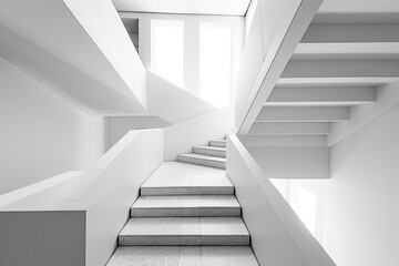 Fototapeta premium Spiral staircase with a white door centerpiece. Architectural design with a focal point.