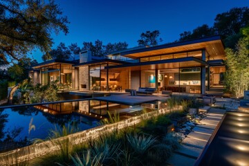 Fototapeta premium A large house with a pool and a garden