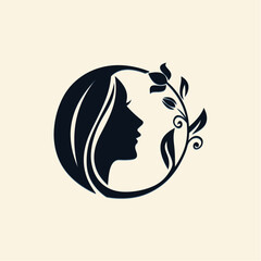  Face girl logo with flower design combination, line style design,