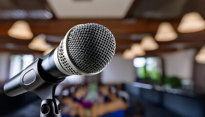 A microphone on a stand in a close-up view