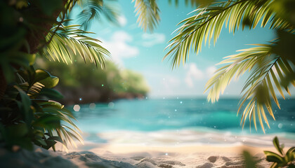 Fototapeta premium Blurred tropical beach background, perfect for summer vacation or travel destination concepts.