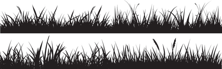 Naklejka premium Vector Set of Black Grass Silhouettes on White Backround 