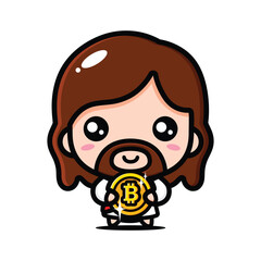 cute jesus holding shiny bitcoin