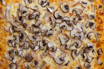 Close up of a pizza with mushrooms