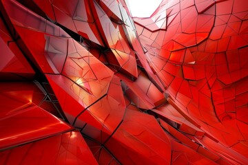 A red and black abstract painting with jagged edges and a sense of chaos