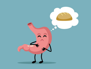 Stomach in Pain from Celiac Disease Vector Cartoon illustration. Internal organ suffering from an autoimmune condition and bloating 
